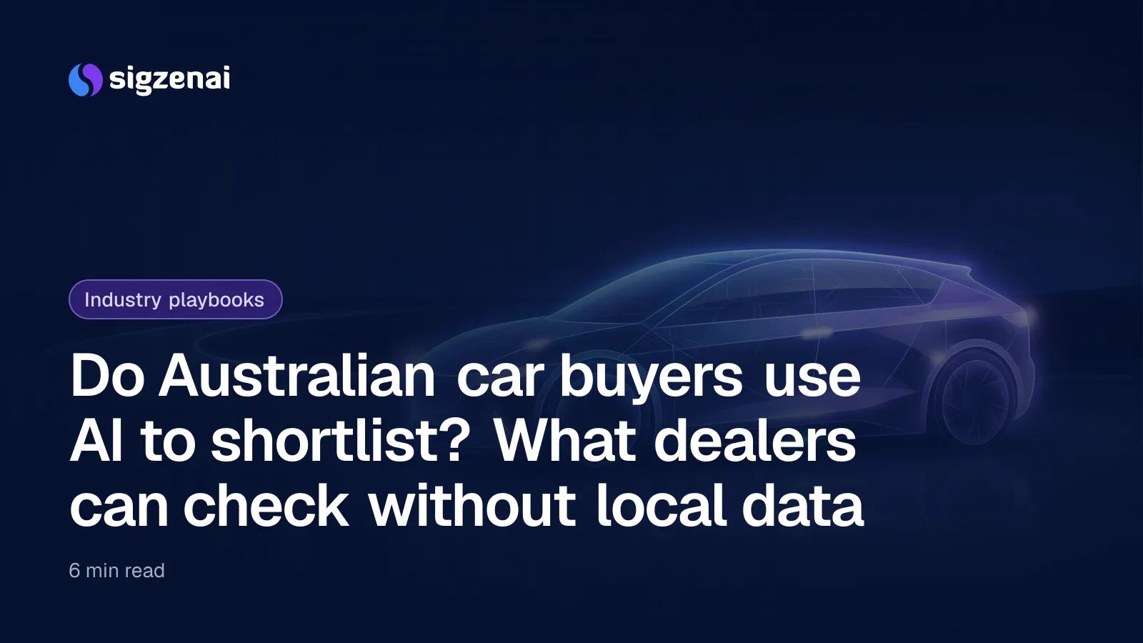 Do Australian car buyers use AI to shortlist? What dealers can check without local data — An abstract glass vehicle silhouette glows on a reflective surface under a wide night sky, with a faint road of light behind it.