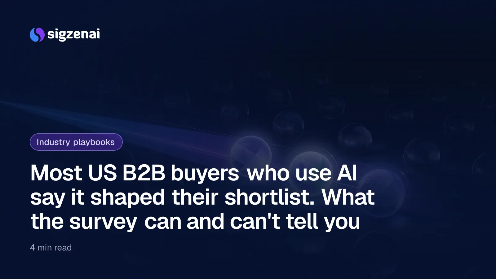 Most US B2B buyers who use AI say it shaped their shortlist. What the survey can and can't tell you — Small glass spheres on a dark surface, three of them picked out in a line by a narrow beam of blue-violet light.