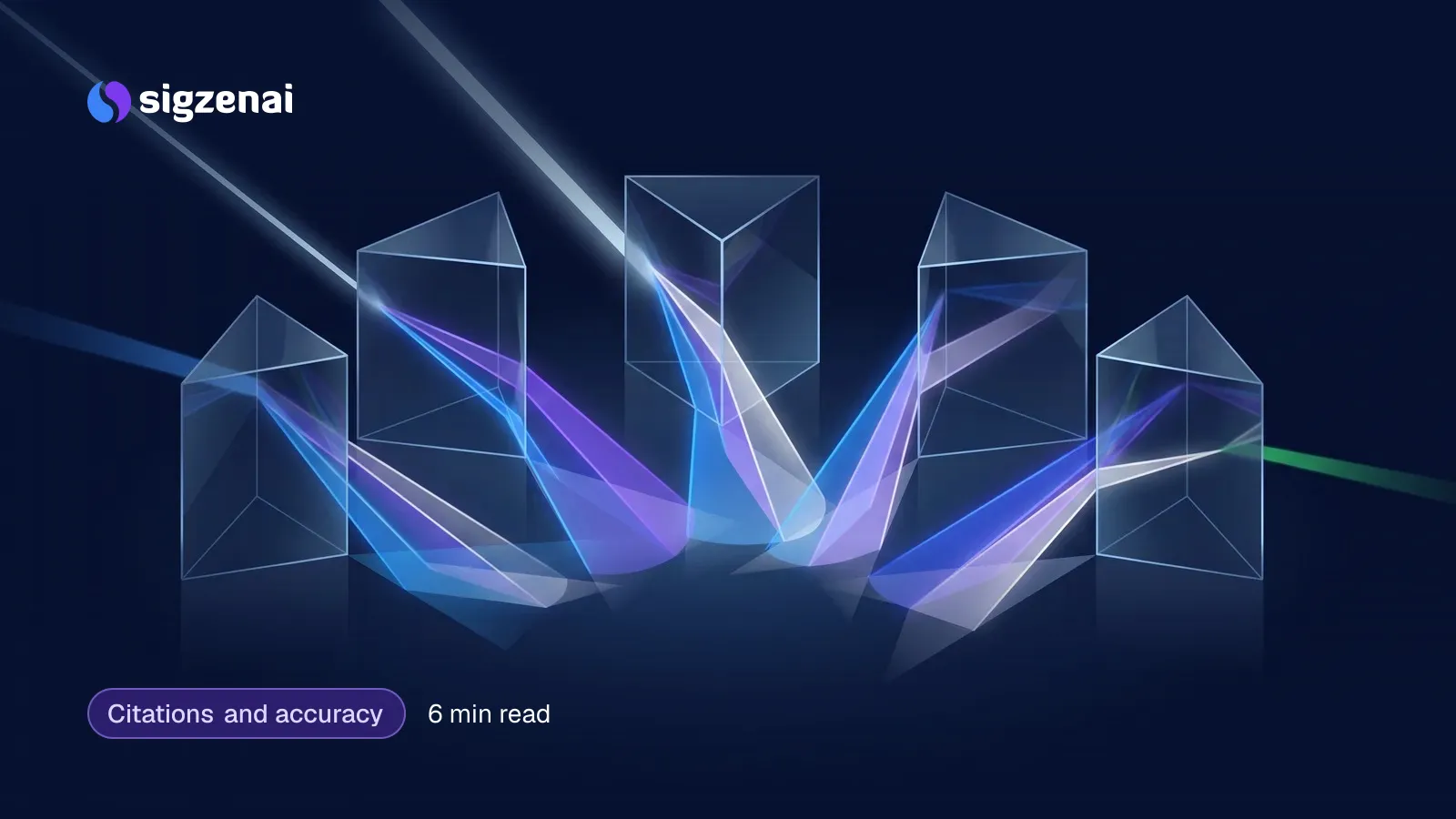 Citations and accuracy, 6 min read — Glass prisms in an arc, each splitting one beam of light into a different mix of blue, violet and white rays.