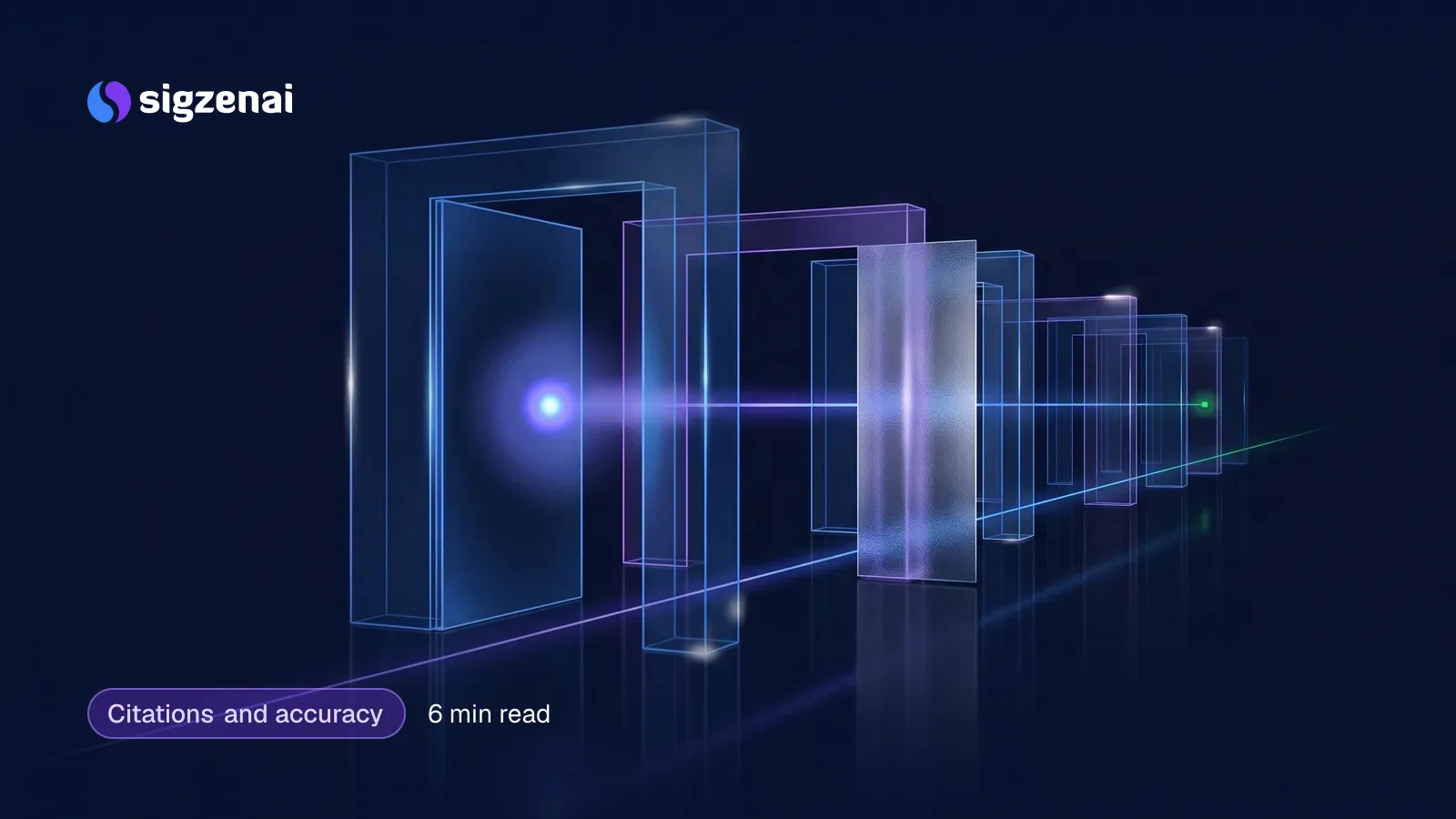 Citations and accuracy, 6 min read — A small blue-violet light passing through a row of glass doorways, one further along veiled by a frosted screen.