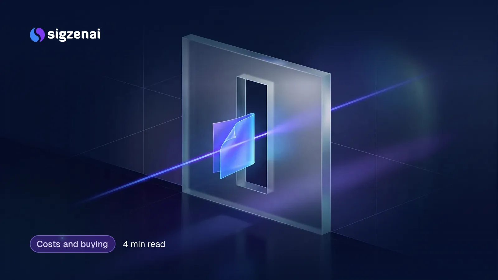 Costs and buying, 4 min read — A softly glowing folded sheet aligned with a narrow clear window in an upright frosted glass pane, a thin beam of light passing through both.