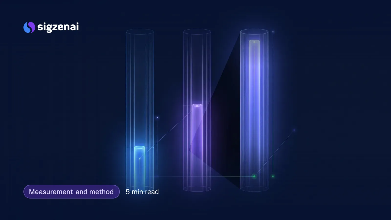 Measurement and method, 5 min read — Three glass rods on a dark surface, each lit from within to a different height, with a widening gap of shadow between them.