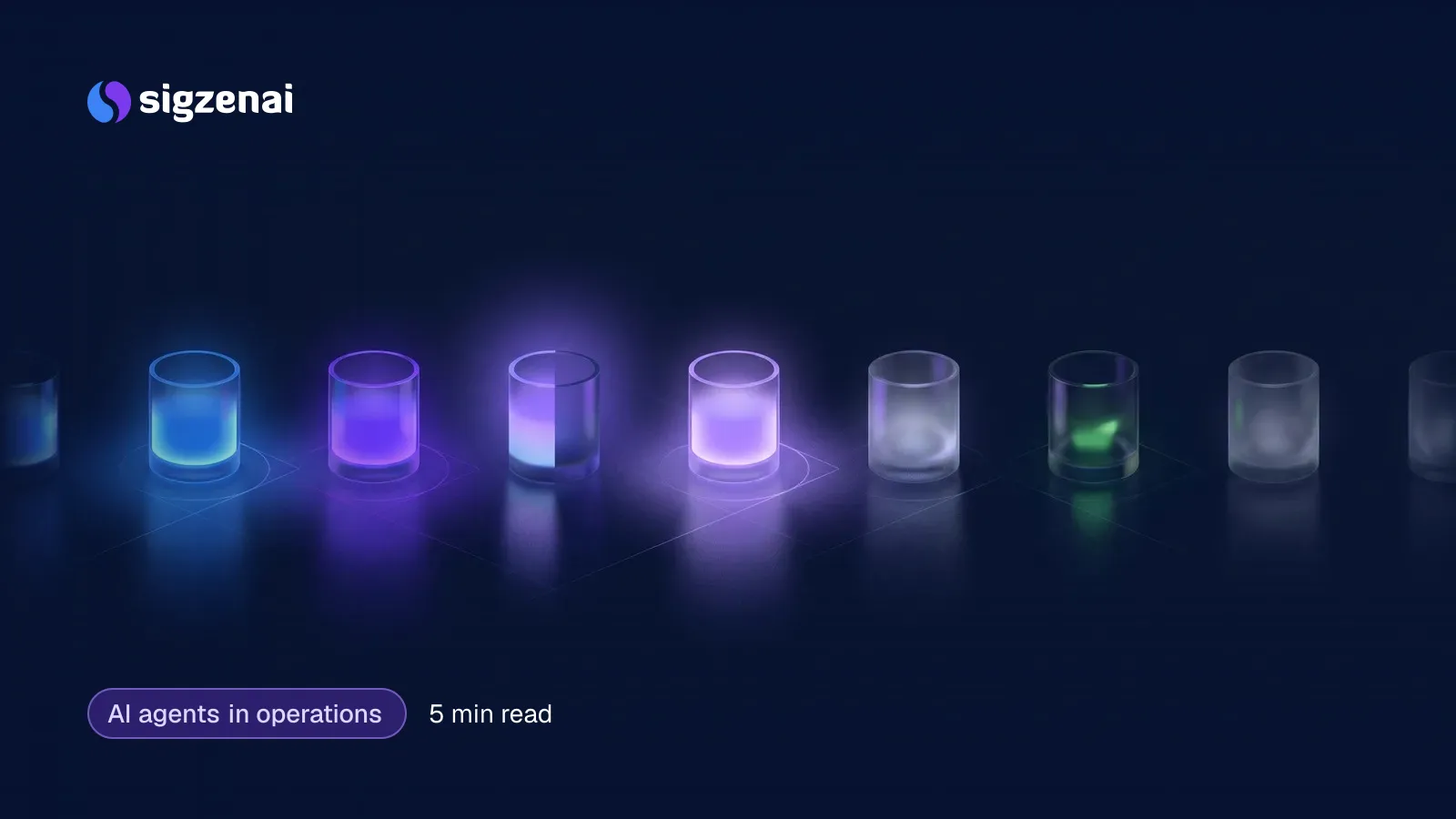 AI agents in operations, 5 min read — A row of small glass vessels on a dark surface, some filled with bright light, some half filled and several clouded so their level is hidden.