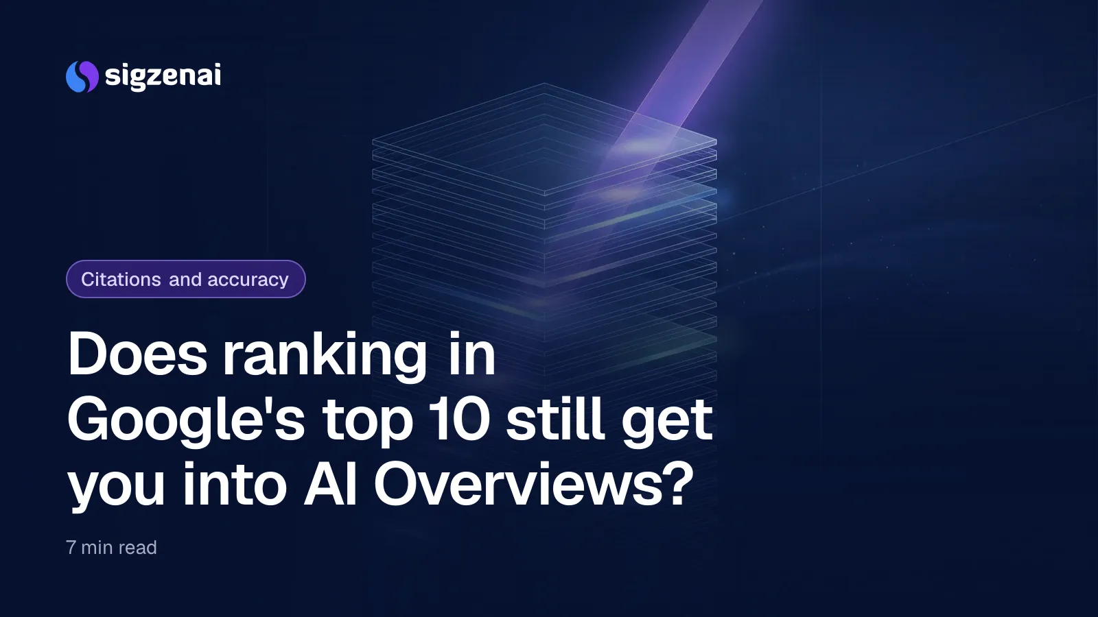 Does ranking in Google's top 10 still get you into AI Overviews? — A beam of violet light passes down through a stack of glass panes and lights panes at many different heights, not only the top ones.