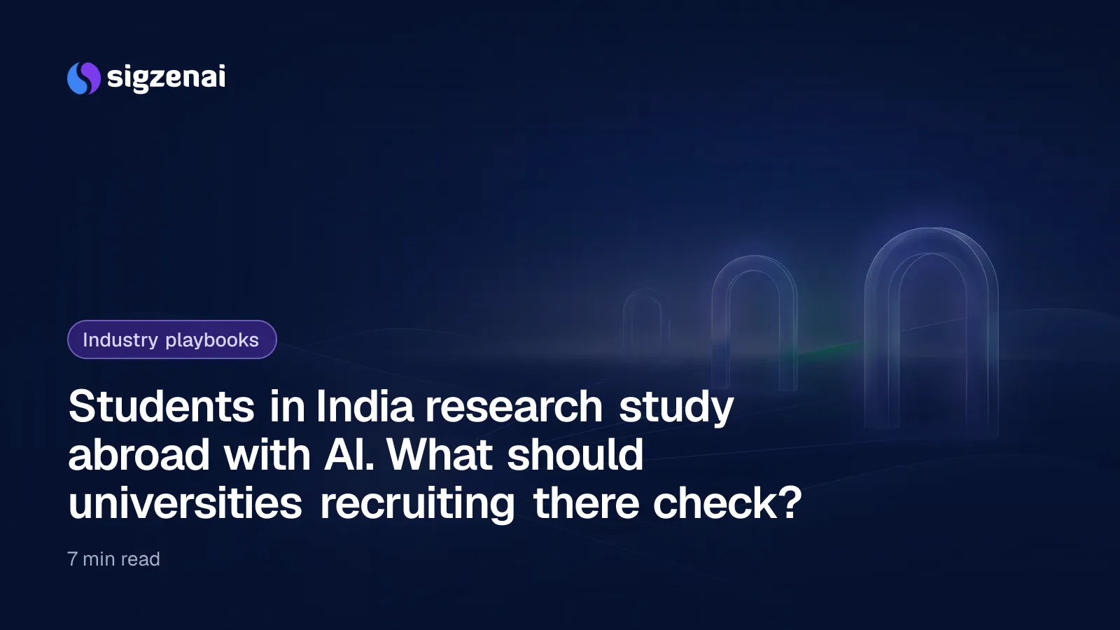 Students in India research study abroad with AI. What should universities recruiting there check? — Paths of light leading from a glowing point across dark glass hills toward distant translucent archways.