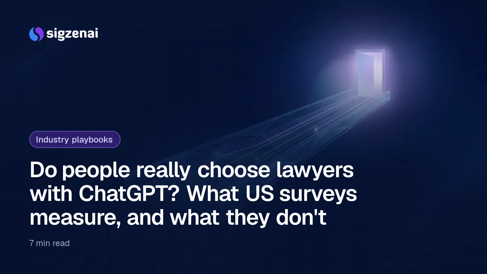 Do people really choose lawyers with ChatGPT? What US surveys measure, and what they don't — Many faint paths of light approaching a glass bridge, with only a few crossing toward a softly lit doorway in the distance.