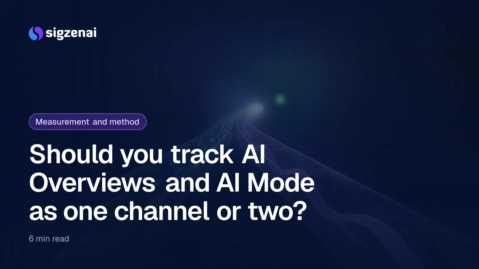 Should you track AI Overviews and AI Mode as one channel or two? — Two parallel glass channels fed by one light source, one carrying short bright pulses and the other a continuous violet ribbon.