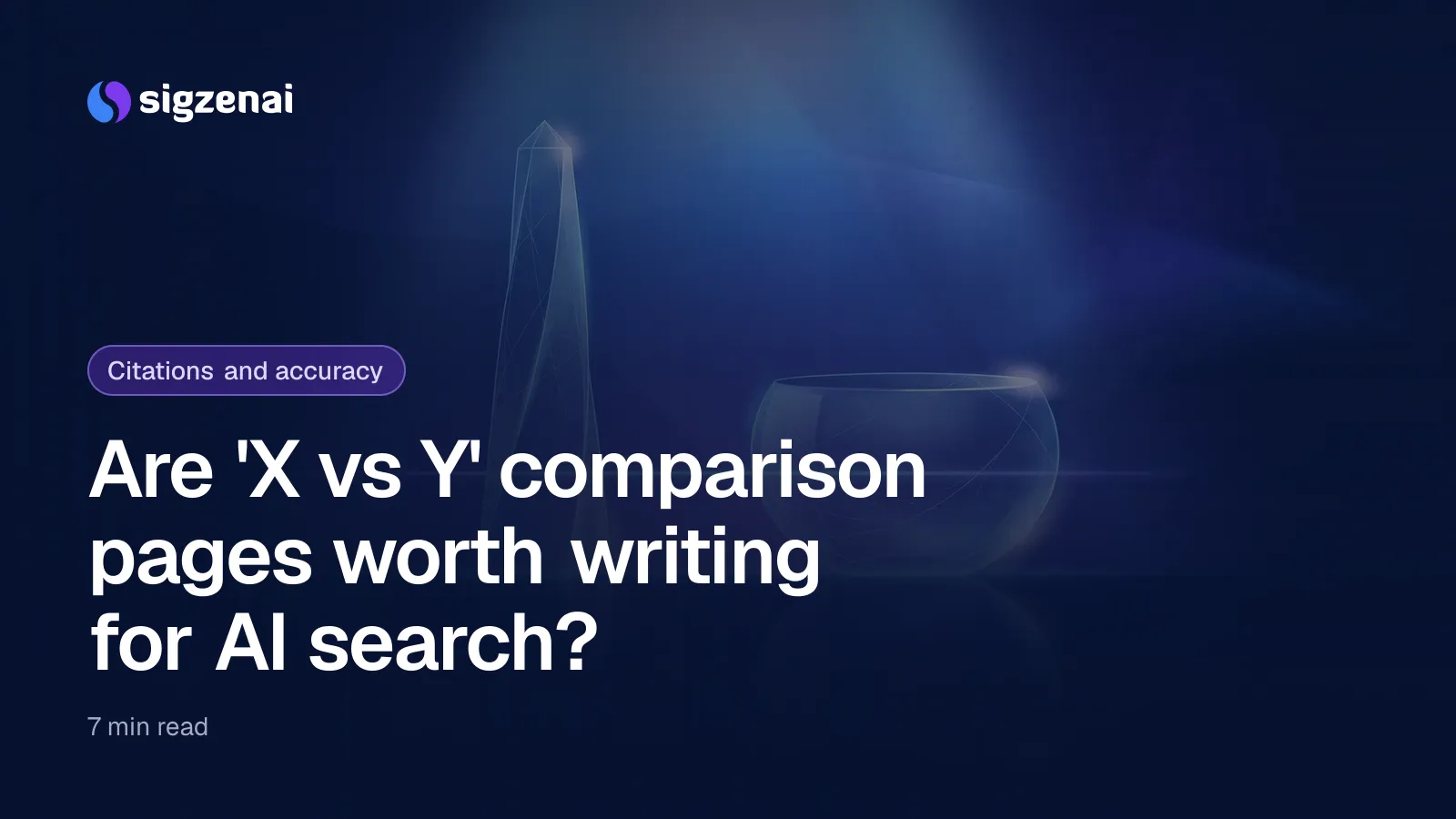 Are 'X vs Y' comparison pages worth writing for AI search? — Two different glass forms, one tall and one wide, standing side by side under the same soft light with a faint glowing line between them.